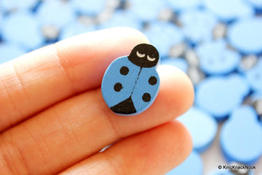 Blue Ladybug Wood Beads x 10